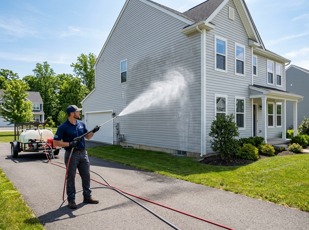 Two-Story House Soft Wash & Siding Clean