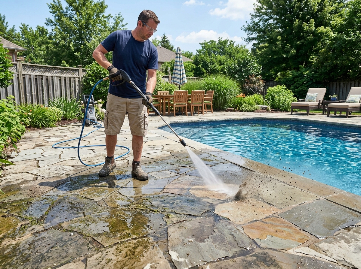 Backyard Flagstone Patio & Pool Deck Rinse